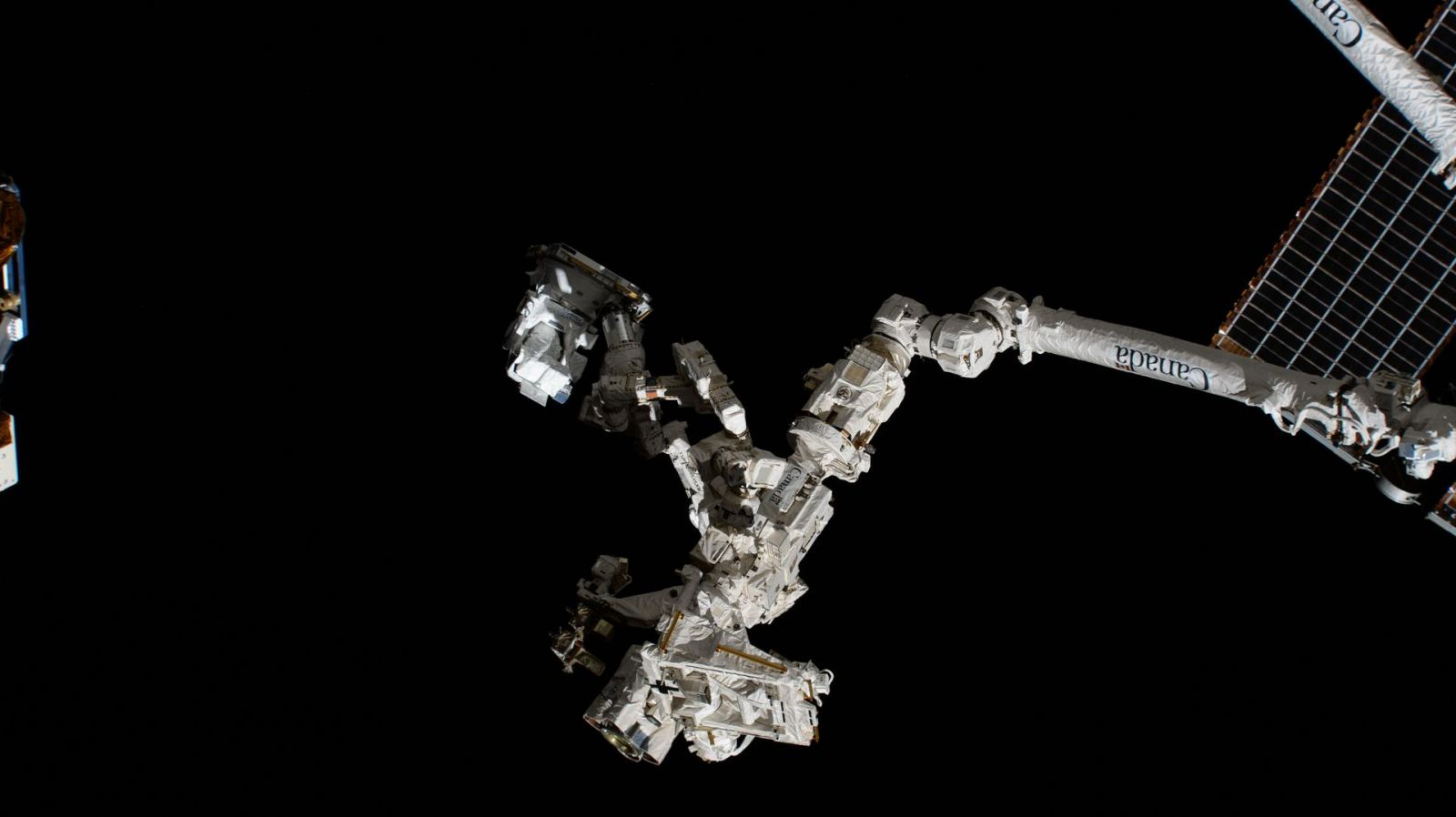A mão robótica da Estação Espacial Internacional, Dextre, acoplada ao braço robótico Canadarm2, move o hardware para a posição do COronal Diagnostic EXperiment, ou CODEX 