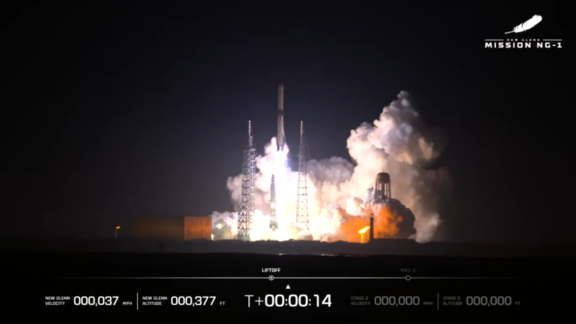 Foguete New Glenn alcança trajetória em lançamento histórico da Blue Origin